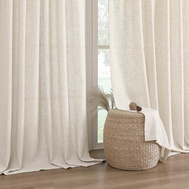 H.VERSAILTEX Linen Curtains 63 Inch Long Farmhouse Completely Linen Fabric Curtains 2 Panels Set Privacy Drape Curtains Grommet for Bedroom 52 x 63 Inch, Ivory