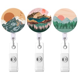 Badge Reel Retractable Nurse Badge Holder Cute Name Decorative Badge Reels with Clip on ID Card Holders (3 Pack Sunset)