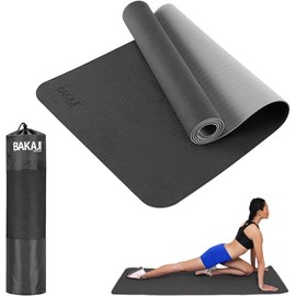 BAKAJI Esterilla de yoga TPE Ecología Doble Capa Antideslizante de Alta Densidad Esterilla para Entrenamiento Fitness Aerobic Gimnasio Gimnasia