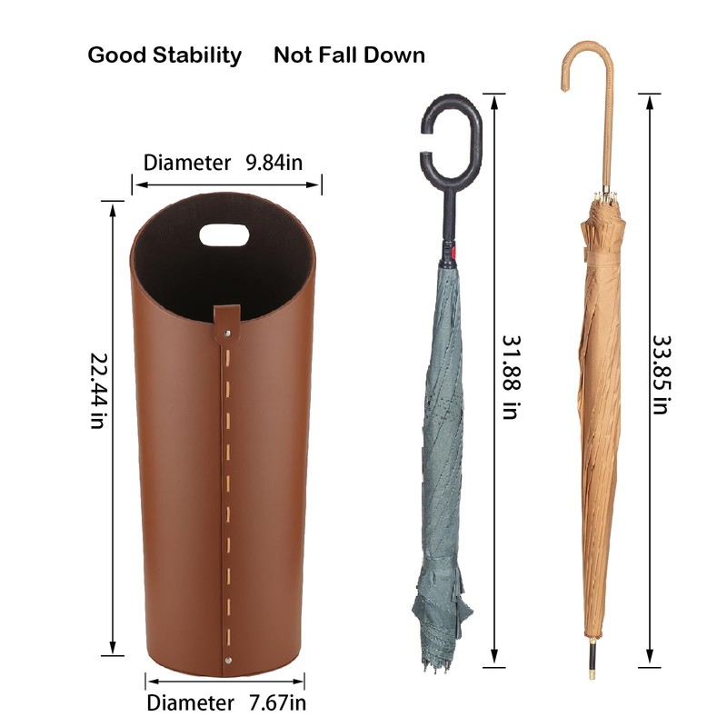 ELPMD Brown Leather Umbrella Holder Indoor Umbrella Stand Rack for