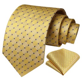 HISDERN Check Wedding Tie Handkerchief Men's Necktie & Pocket Square Set (Yellow & Purple)