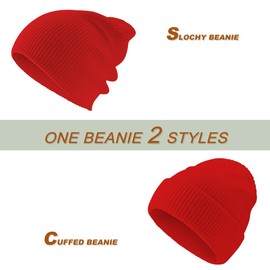 Rosoz Unisex Beanie Winter Knitted Skull Cuffed Soft Warm Hat for Men/Women Slouchy Ski Watch Cap Red