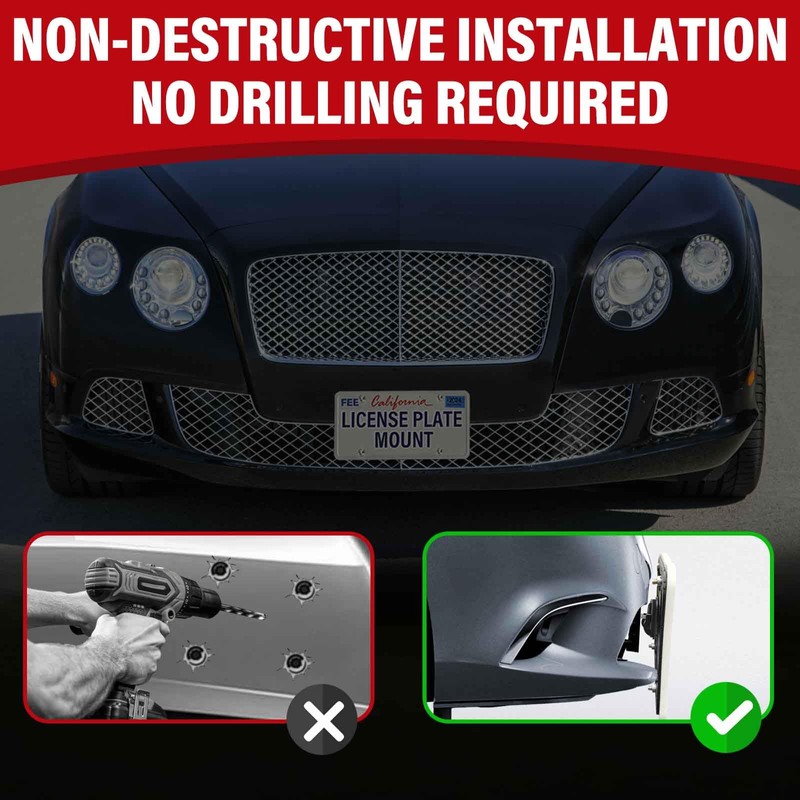 No Drill Front License Frame Compatible with Bentley Continental Bentley