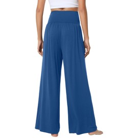 WiWi Pajama Pants for Women Soft Wide Leg Palazzo Lounge Sweatpants Loose Yoga Bottoms-Viscose from Bamboo S-XXL, Prussian Blue, Large