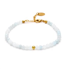 Bergerlin Genuine Natural Stone Pearl Bracelet with 925 Sterling Silver Pearl or Gold-Plated Pearl - Faceted with Clasp - with Certificate of Authenticity, Gold - 15,5+3cm