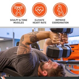 Body Sport Rubber Encased Hex Dumbbell Weight, 35 lb. (Pair) - Chrome, Anti-Slip Grip for Strength Training - Home Gym & Fitness Equipment