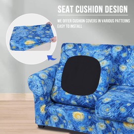 hyha Couch Cover, Floral Pattern, Stretch, Printed, 4 Pieces, Sofa Slipcovers, for 3 Separate Cushion Couch, Washable Furniture Protector for Dogs(Sofa, Starry Sky)