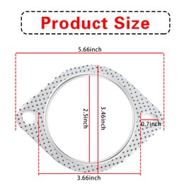 QODOLSI 2 PCS Car Exhaust Pipe Interface Gasket, 2-Bolt 2.5" ID Exhaust Pipe Clamp Flange High Temperature and High Pressure Resistant Sealing Pad, Silencer Joint Gasket, for Most Car Models (Silver)