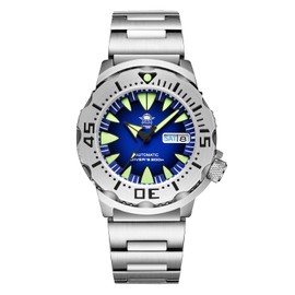 ADDIESDIVE Men's Dive Watch Silver Tone 42 MM Blue Dial Gear Bezel Synthetic Sapphire Crystal Automatic Diver Watch