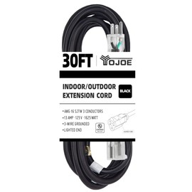 YOJOE 30 Foot Black Outdoor Lighted Extension Cord - 16/3 SJTW Extension Cable with 3 Prong Grounded Plug - 16 Gauge Extension Cord for Garden, Lawn, Yard Decorations Outdoor - UL Listed