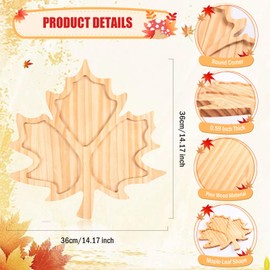FOBSME Maple Leaf Wooden Charcuterie Board Fall Leaf Wood Serving Platter Thanksgiving Pine Wood Tray Decorative Cheese Snack Dish Plate for Autumn Harvest Housewarming Present,14.17x14.17x0.59
