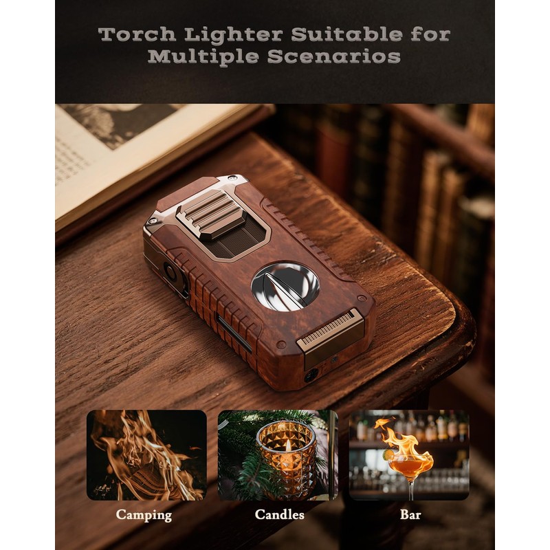 5-in-1 Torch Lighter with Cutter, Punch, Holder and Draw Enhancer