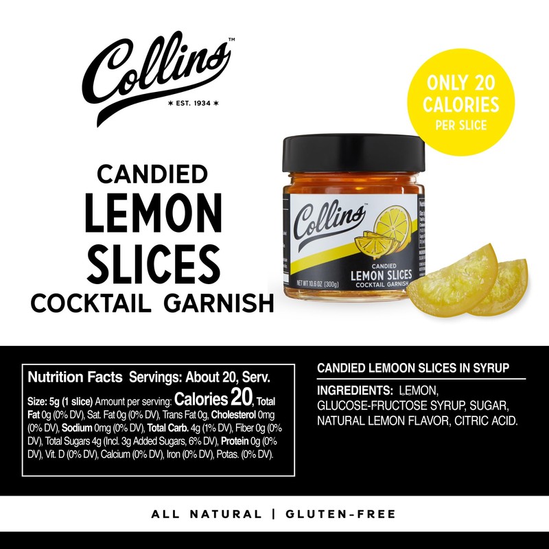 Collins Candied Lemon Slices in Syrup, Candied Fruit Slices Cocktail