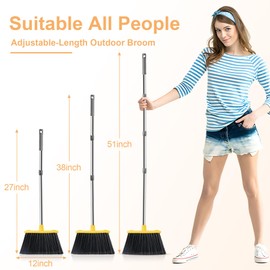 Duraone 3 Pack Commercial Broom Set, 51'' Long Handle Brooms for Sweeping Outdoor, Heavy Duty Broom for Concrete Courtyard Garage Patio Indoor Brooms for Home Kitchen Office Lobby - Bright Yellow