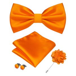 RBOCOTT Orange Bow Tie for Men Silk Bowtie and Pocket Square with Lapel Pin Cufflinks Set (12)