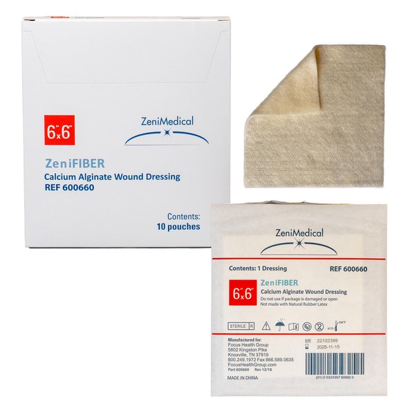 ZeniFiber (6" x 6") Calcium Alginate Wound Dressing, Sterile Primary