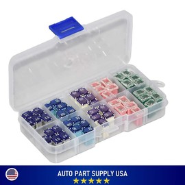 50 Pack Automotive MCASE Mini Box Shaped Cartridge Fuse Kit for Cars, Trucks, and SUVs(15a 20a 25a 30a 40a Each 10 Pcs)