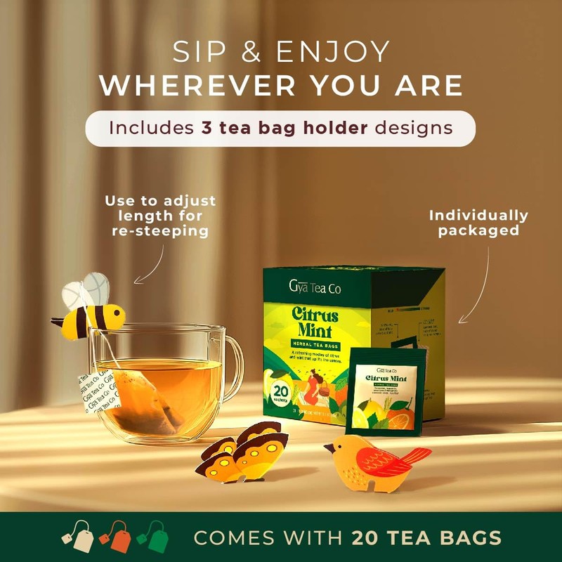 Gya Tea Co Citrus Mint Herbal Tea Bags (20 Bags)