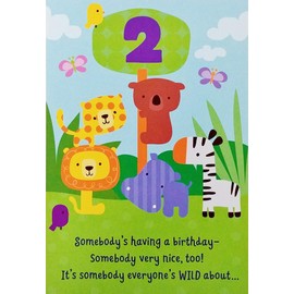 Happy 2nd Birthday Greeting Card with Wild Jungle Animals - Two Years Old