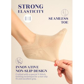 Hugh Ugoli Women Rayon derived from Bamboo No Show Socks, Low Cut, Non Slip, Seamless, Liner, Soft, Beige (6 Pairs) Shoe Size:6-9