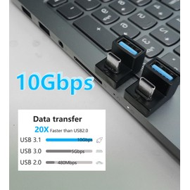LANMINGLEL 180 Degree Angle USB 3.1 Adapter U Shape USB Female to USB-C Male Adapter 10Gbps OTG Data Transfer Adapter for Laptop 2 Pack (USB F/C M)