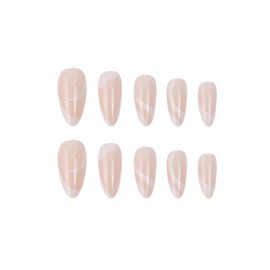 24PCS Medium False Nails with Glue Stickers, Almond Full Cover Acrylic Nails Press on Nails no Glue,White Line French Fake Nails Stick on Nails for Women and Girls Nail Art
