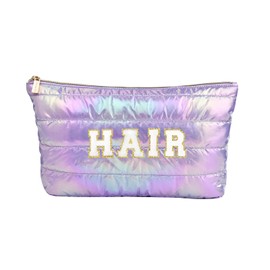Hiroyuki Iridescent Makeup Bag, 14 inches Cosmetic Bag, Large Capacity Travel Pouch, purple, Hair