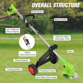 ALSO GO Cordless Weed Wacker, Electric Grass Trimmer with 1pcs 21V Batteries, 3 in 1 Stringless Trimmer, Battery Powered Lawn Edger with Wheels, Lightweight Brush Cutter for Garden Yard Lawn
