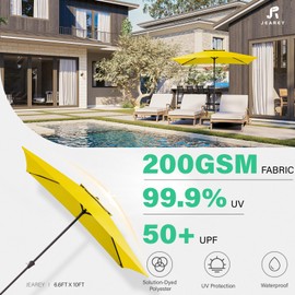 JEAREY 6.6 FT x 10 FT 2-Tiers Rectangular Patio Umbrellas Outdoor Large Market Umbrella With Push Button Tilt and Crank Lift System 6 Sturdy Ribs UV Protection Waterproof Sunproof, Yellow