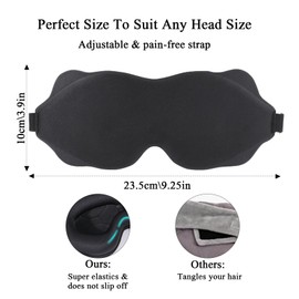 100% Blackout Sleep Mask for Women & Men - KISUOMAOYI Sleeping Mask Zero Eye Pressure Super Soft & Comfortable with Adjustable Strap, 3D Cutout Eye Movement, Eye Mask for Sleep/Travel/Nap(Black)