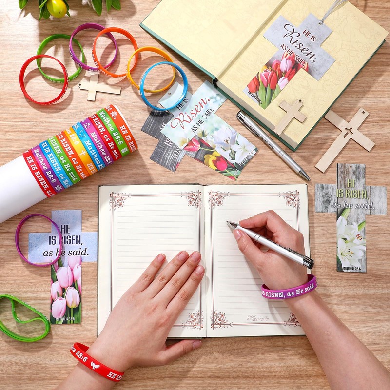 Dispowreath 60 Pcs He is Risen Bookmarks and Bracelets Set