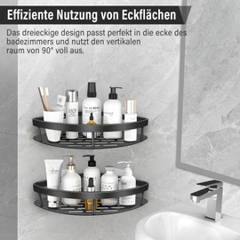 Cheerhom Shower Shelf Corner No Drilling Pack of 2 Shower Shelves No Drilling Stainless Steel Shower Holder with 4 Hooks Bathroom Shelf for Shower Storage Shampoo and Shower Gel (Black)