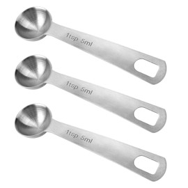 Tinoaly 3pcs Measuring Spoon, 5ml Stainless Steel Table Scoops with Hanging Hole Precise Scale Easy to Wash Metal Tablespoon & Teaspoon Kitchen Gadgets for Cooking Baking Coffee Tea Spices