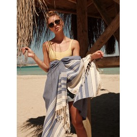 SMYRNA TURKISH COTTON Heritage Series Turkish Beach Towel Oversized, 37x71 inch, Extra Large Quick Dry Sand Free Beach Blanket, Lightweight Cotton Pool, Spa, Travel, Gym, Adult Bath Towel, Azure