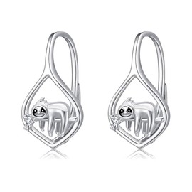 Sloth Earrings Sterling Silver Animal Earring Leverback Dangle Sloth Jewelry Gifts for Women