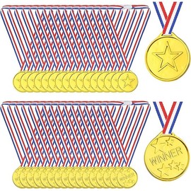 Gold Award Medals with Neck Ribbons, 30Pcs Gold Plastic Winner Award Medals,Party Medals Winner Award Medals Prizes Medals Star Party Favours Medals,Plastic Medals Winner Gold Award Medals for Games