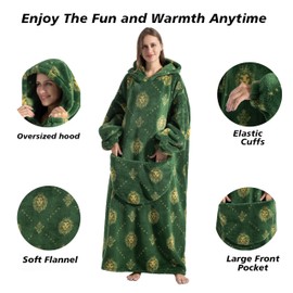 Capecage Oversized Blanket Hoodie Extra Long Womens Blanket Hoodie Long Big Blanket Hoodie Wearable Blanket Hoodie Puppy (Green Lion)