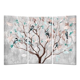 KREATIVE ARTS 3 Pieces Large Birds on Tree Branch Wall Art Vintage Artwork Framed Giclee Canvas Prints Animal Painting Stretched Ready to Hang for Guest Room Decor Each 16x32 Inches