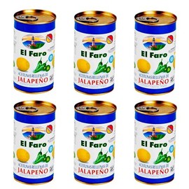 El Faro 6 x350g tins (6 x 150 grams drained) Spanish Green Manzanilla Olives Picante Filled with hot Jalapeño Pepper Snack