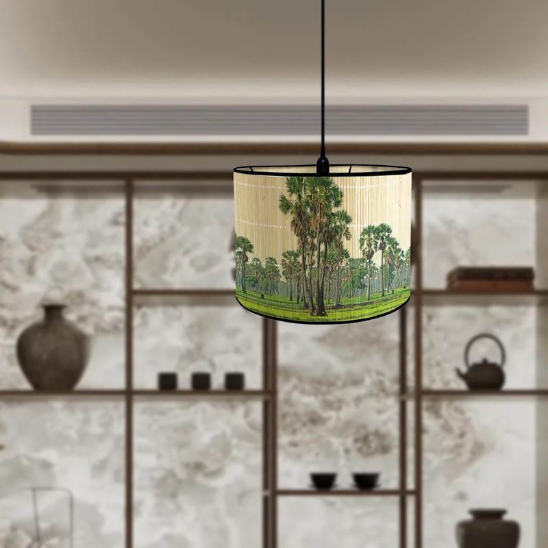 WeiLaiKeQi Bamboo Lamp Shades Drum Lamp Shade E27 Farmhouse Decorative