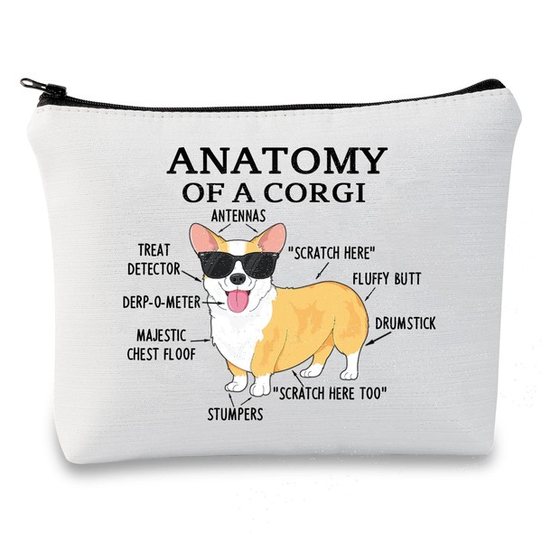 Corgi Lover Gift Anatomy of a Corgi Makeup Bag Corgi Mom Cosmetic Bag with Zipper Corgi Owner Gift Dog Mama Lover Gift, Anatomy of a Corgi Fluorescent White