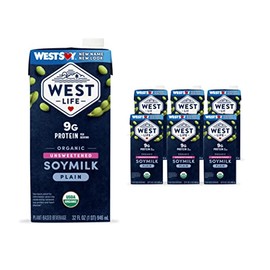Westsoy Leche De Soja Orgánica West Life, Sin Azúcar, Baja En Azúcar, 9 G De Proteína, Alternativa Láctea Vegana, Sin Lactosa, No Perecedera, 32 Oz (Paquete De 6)