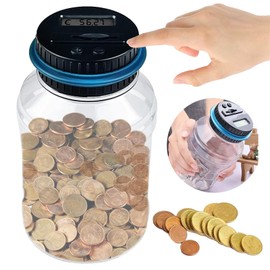 OFKP 1.8L Digital Coin Bank, Coin Counting Jar with LCD Display, Saving Money Box Coins, for Kids and Adult Piggy Bank (Transparent)