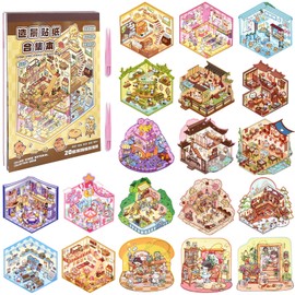 20 Sets DIY 3D Sticker Scene Collection,DIY 3D House Stickers, Make Your Own Sticker Therapy for Adult Cute Cartoon Stickers Scen Scenes Miniature Room for Relief Stress（Style2）