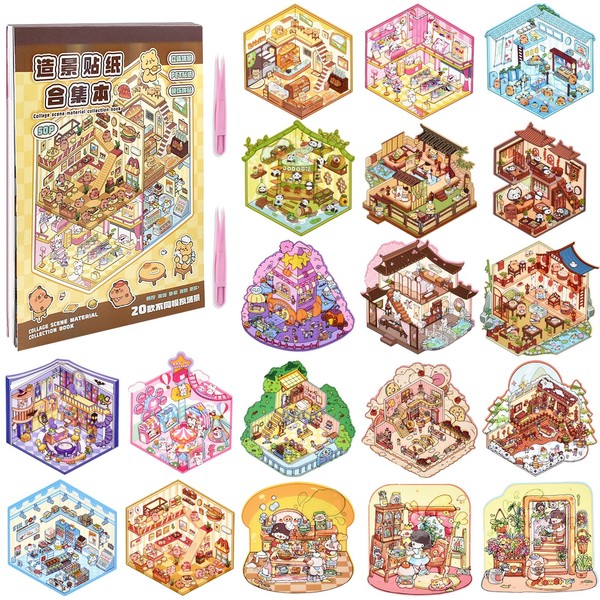 20 Sets DIY 3D Sticker Scene Collection,DIY 3D House Stickers,