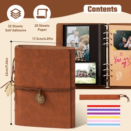 Travel Scrapbook Album Waterproof Photo Album with Writing Space 64 Pages Self Adhesive & 40 Journaling Pages DIY Memory Photo Book Photo Scrapbook Album Kit for Wedding Family Vacation