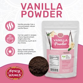 Spicy World Vanilla Bean Powder 2 oz - Premium 100% Pure Ground Tahitian Vanilla Bean Powder - for Cooking, Baking, Coffee, Smoothies & Desserts - No Fillers or Additives, Raw & Unsweetened