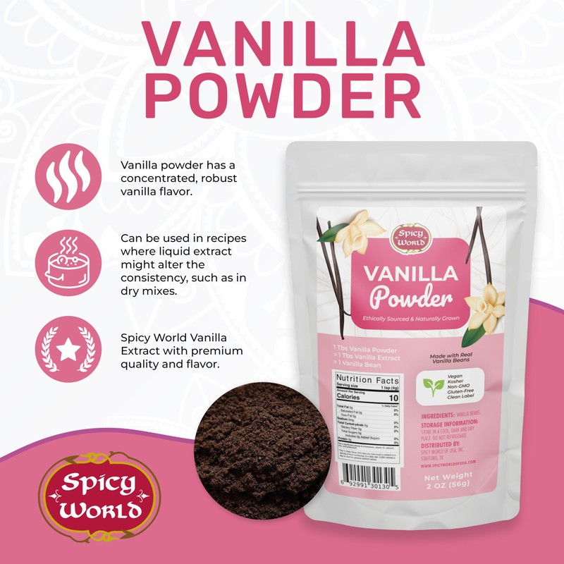 Spicy World Vanilla Bean Powder 2 oz - Premium 100%