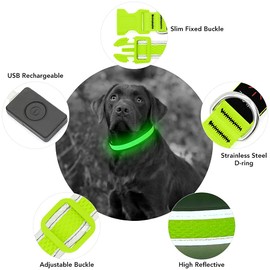 BSEEN Light Up Dog Collar - USB Rechargeable LED Dog Collar Light, Adjustable Mesh Reflective Dog Collar for Large Dogs ( Neon Green, Large)