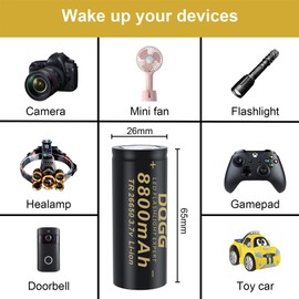 ABCTOY 26650 Rechargeable Battery 3.7V Lithium 6 Pack Flat Top 8800mAh Large Capacity for Headlamp LED Flashlight